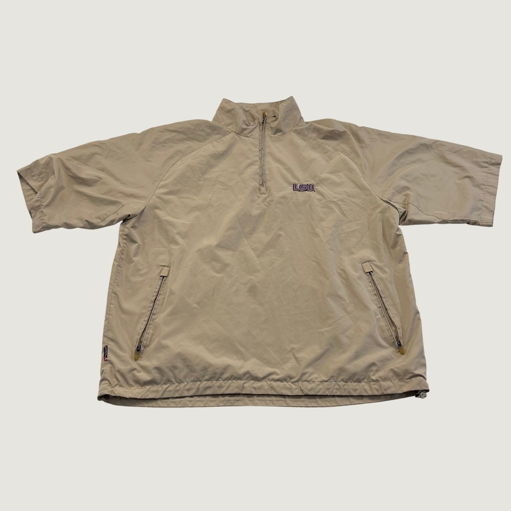 Antigua LSU Tigers Mens Large Tan Short Sleeve Quarter Zip Golf Windshirt